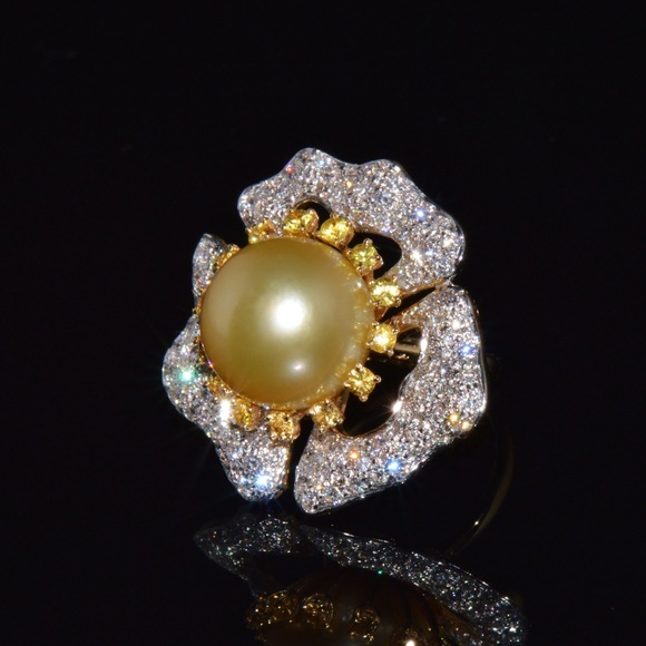 CERTIFIED NATURAL 26CTS VS F DIAMOND 15MM SOUTH SEA PEARL SAPPHIRE 18K GOLD RING - Picture 6 of 14